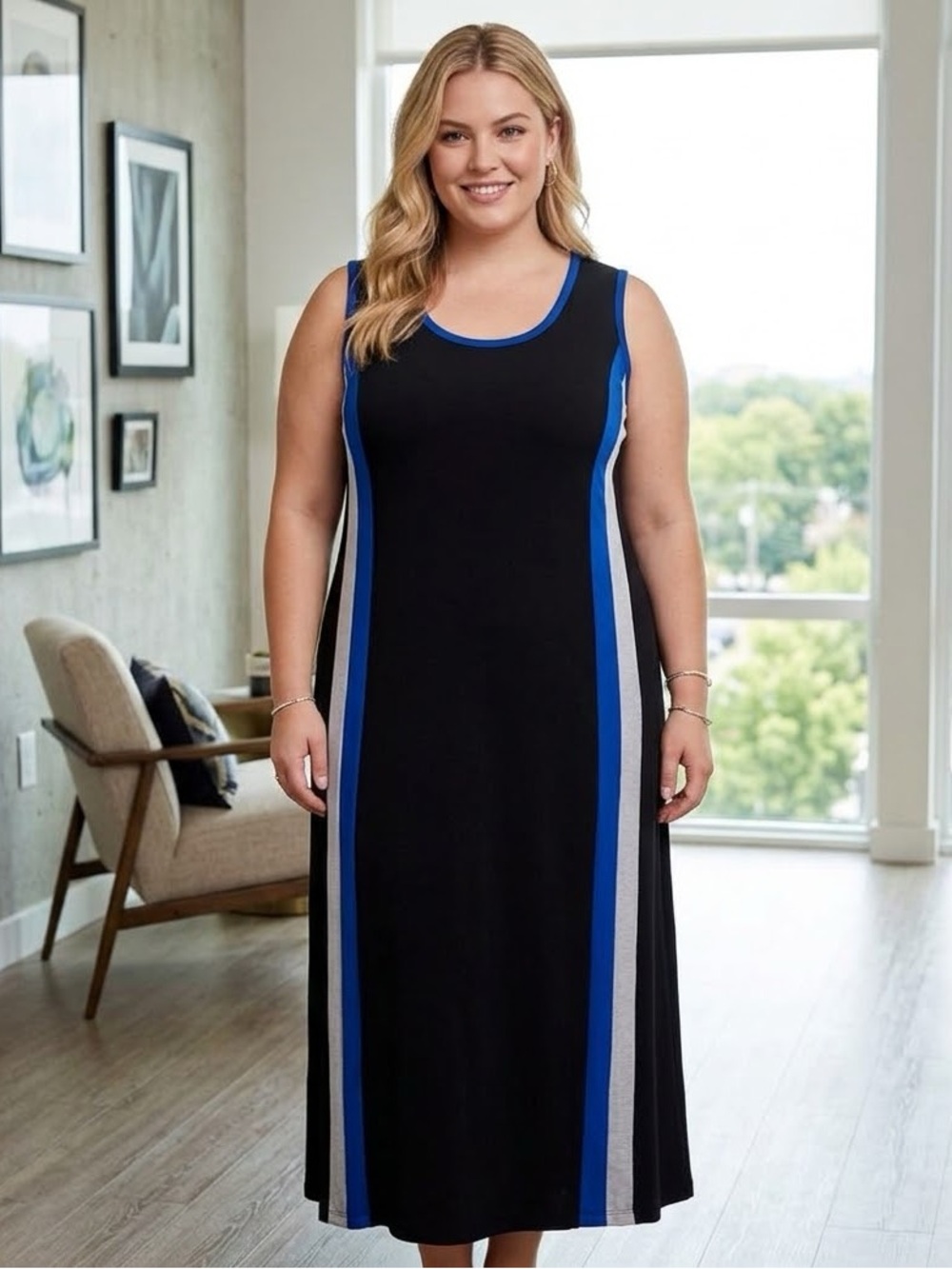 Calvin Klein Plus Size 2X Color Block Midi Dress Black Shift